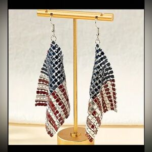 Flag-Inspired Red White Blue Mesh Dangle Earrings